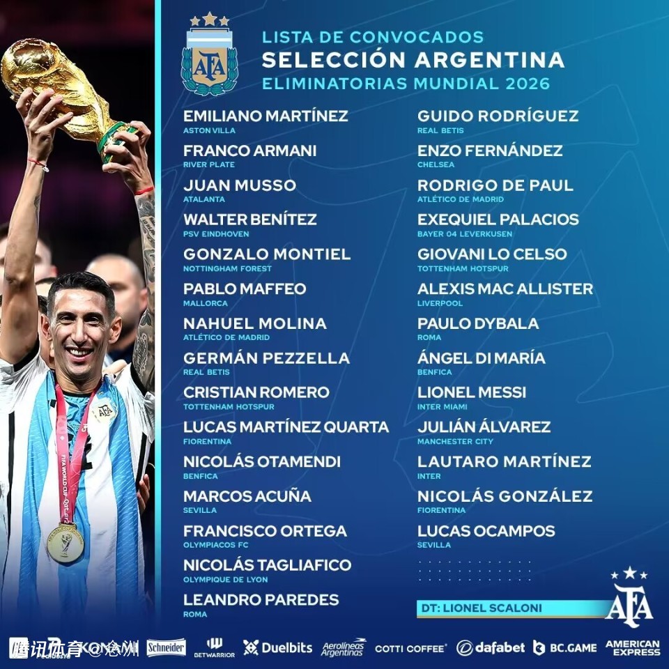 阿根廷公布世预赛名单梅西领衔连战乌拉圭巴西双雄